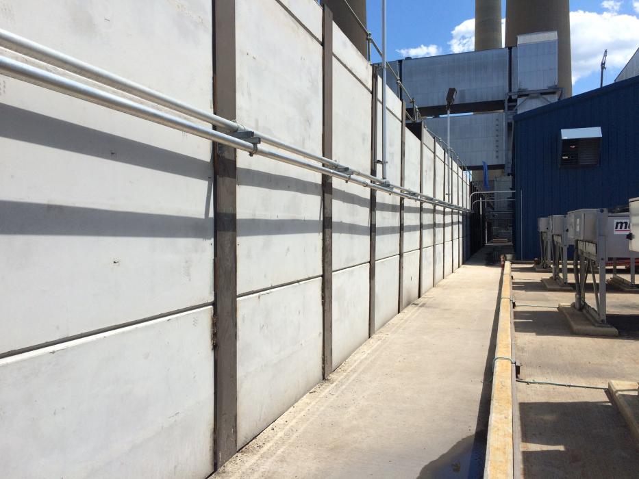 Soldier pile with precast panel lagging system, Homer City, Pennsylvania.